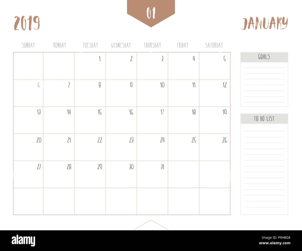 Vector Of Calendar 2019 January In Simple Clean Table Style With 